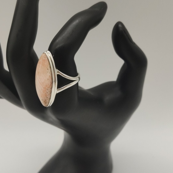 Semi Precious Pink Stone Silver Ring - Picture 5 of 8